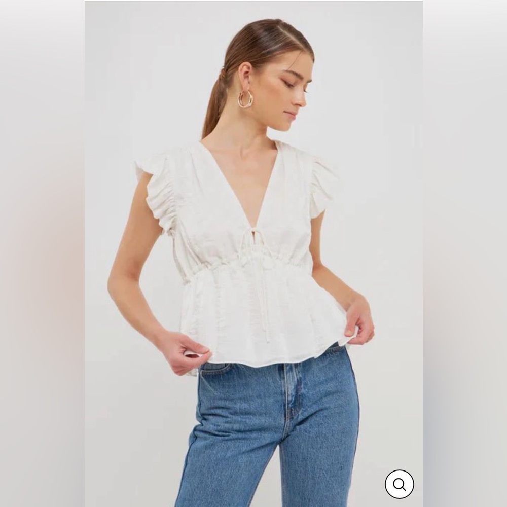 ENDLESS ROSE LIGHT SHEEN WOVEN FRONT TIE TOP PEPLUM